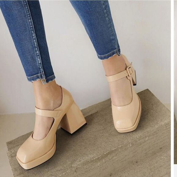 BRAND NEW CHASE+CHLOE BLOCK HEEL ADJUSTABLE BUCKLE PUMP - Picture 16 of 16